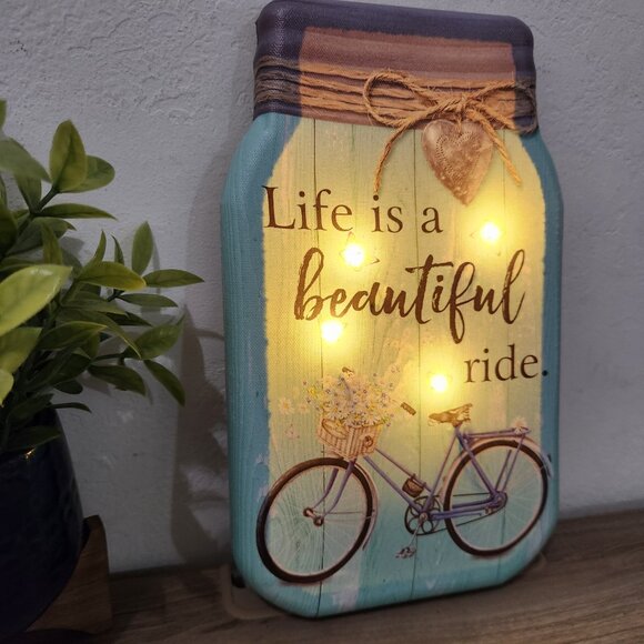 Farmhouse Lighted Canvas Mason Jar LIFE IS BEAUTIFUL RIDE Wall Decor 11" H - Picture 4 of 5
